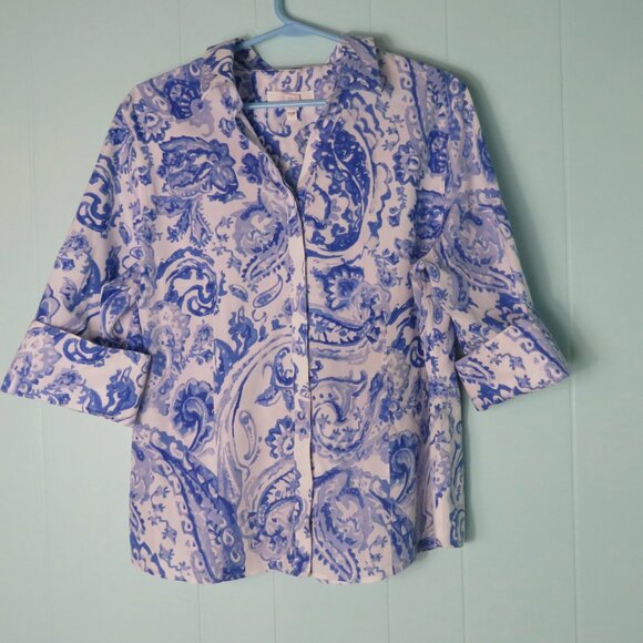 Chico's White and Blue Patterned Blouse - Picture 2 of 5